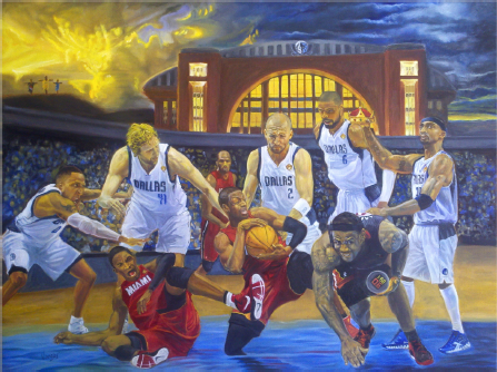 The Fall of King James basketball painting